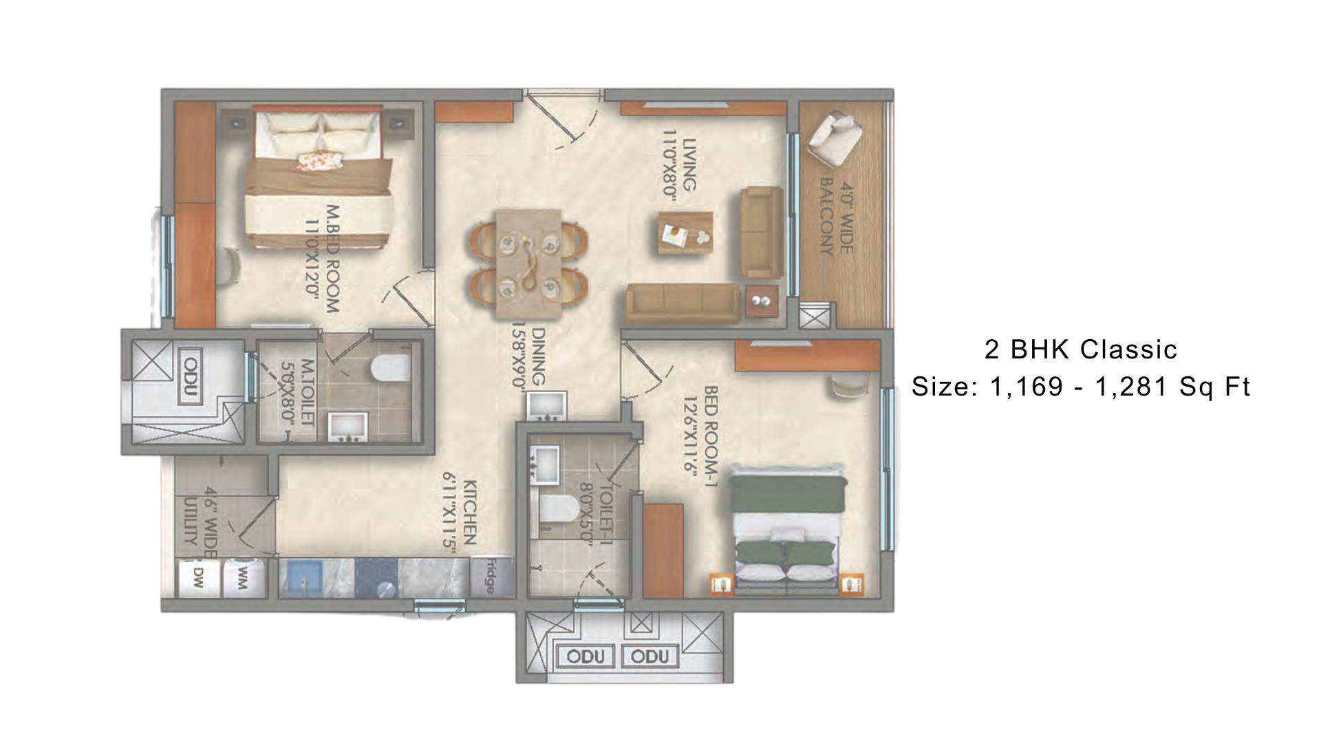 2 BHK Floor Plan - click to unlock